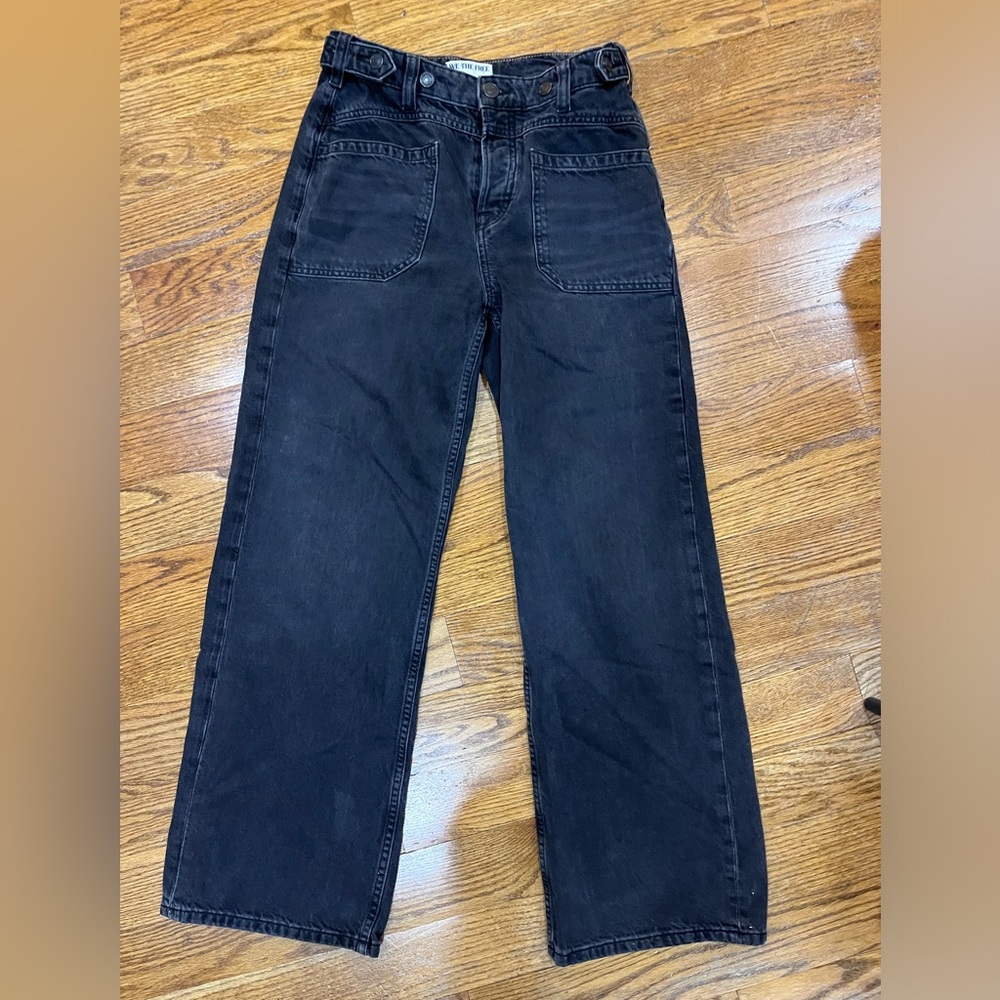 We The Free Free People size 26 women’s wide leg button down black denim jeans
